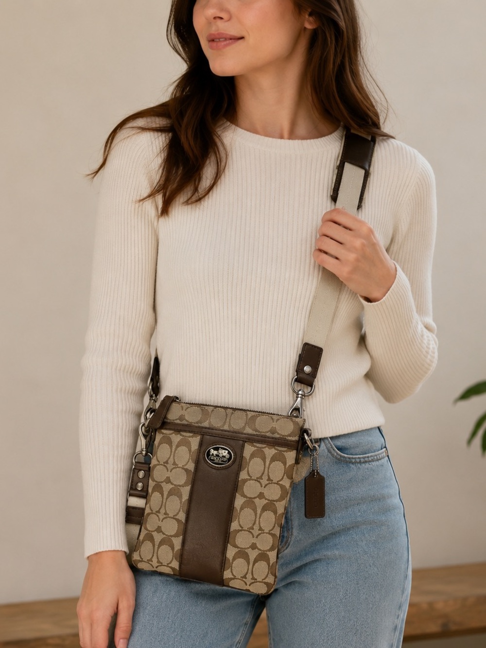 Coach. Sutton Signature Swingpack Crossbody Bag & Signature Monogram Wristlet. - Picture 2 of 16